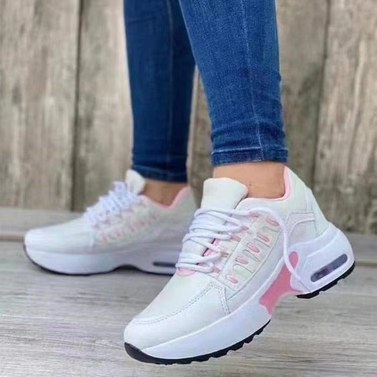 Casual sports shoes for women with flying woven wedge heels, round toe lace-up mesh breathable women's shoes