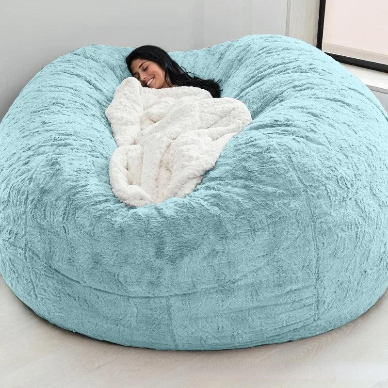 Giant Fur Bean Bag Cover Big Round Soft Fluffy Faux Fur BeanBag Lazy Sofa Bed Cover Living Room Furniture w/Fill