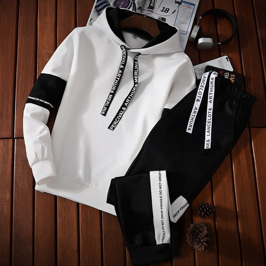 Men's hoodie thin long sleeve sportswear male edition trend 2 sets