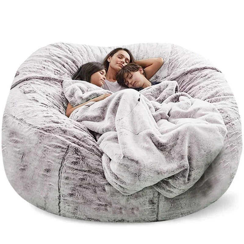 Giant Fur Bean Bag Cover Big Round Soft Fluffy Faux Fur BeanBag Lazy Sofa Bed Cover Living Room Furniture w/Fill