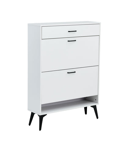 Shoe Cabinet , Shoe storage shelves, metal leg, White -SPACE MAKER SHOE CABINET