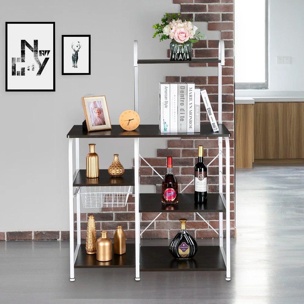 Kitchen Bakers Rack Freestanding Microwave Table Kitchen Microwave Stand with S-Shaped Hooks Kitchen Storage Kitchen Supplies