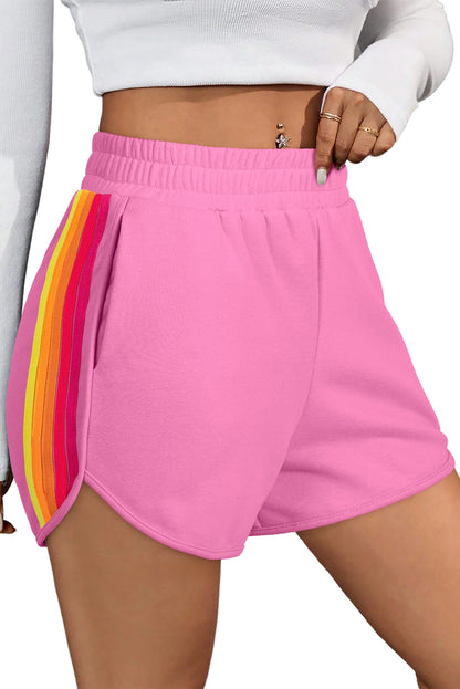 Women's Bonbon Color Block Striped Elastic High Waist Active Shorts