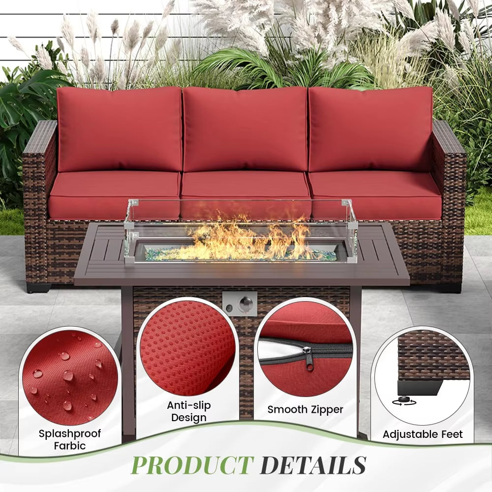 Garden Furniture 8 Pieces Set with 40" Fire Pit Outdoor Sofa Sets, Wicker Furniture Set with Coffee Table, Garden Furniture Sets