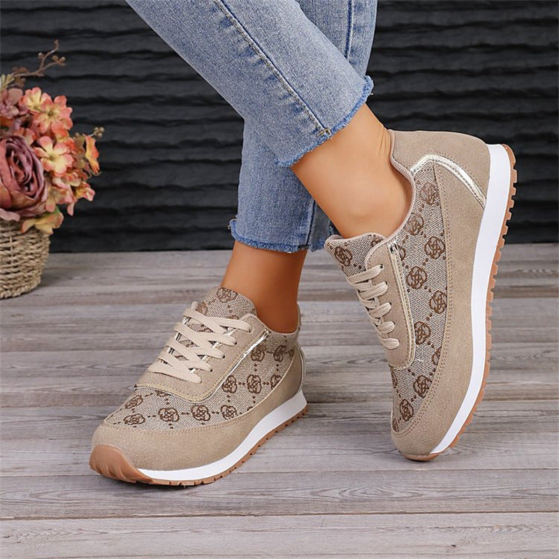 Sports style casual shoes for women, round toe color blocking, comfortable flat sole single shoes