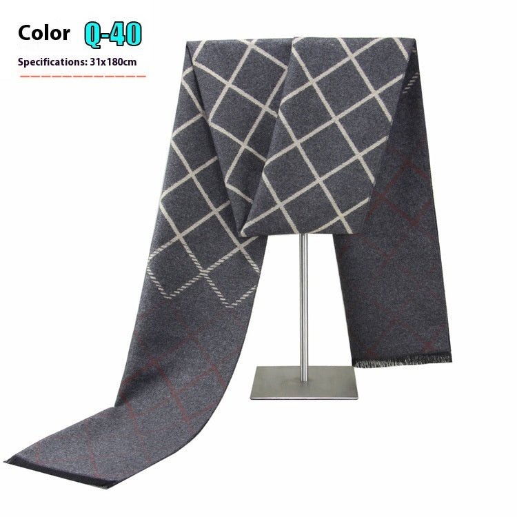 New Men's Winter Warm Cashmere-like Striped Business Scarf For Men