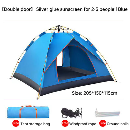 Quick-Deploy Green/White Outdoor Tent, Comfortably Accommodating 3-4 People on Camping Trips