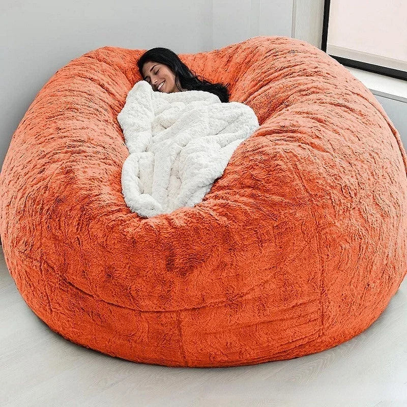 Giant Fur Bean Bag Cover Big Round Soft Fluffy Faux Fur BeanBag Lazy Sofa Bed Cover Living Room Furniture w/Fill