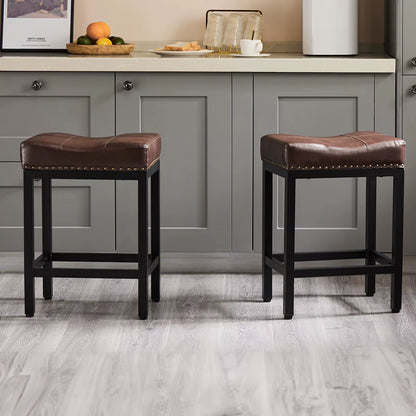 Bar Stools Saddle-Style Pu Leather Upholstered Chair Counter Height Bar Stools with Metal Base Saddle Stools for Kitchen