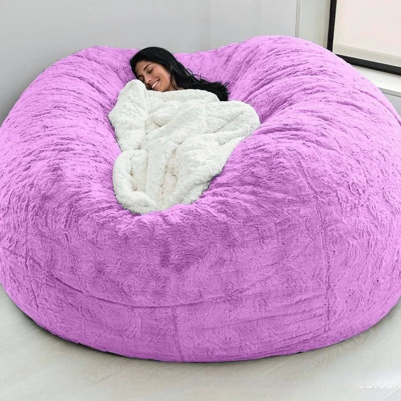 Giant Fur Bean Bag Cover Big Round Soft Fluffy Faux Fur BeanBag Lazy Sofa Bed Cover Living Room Furniture w/Fill