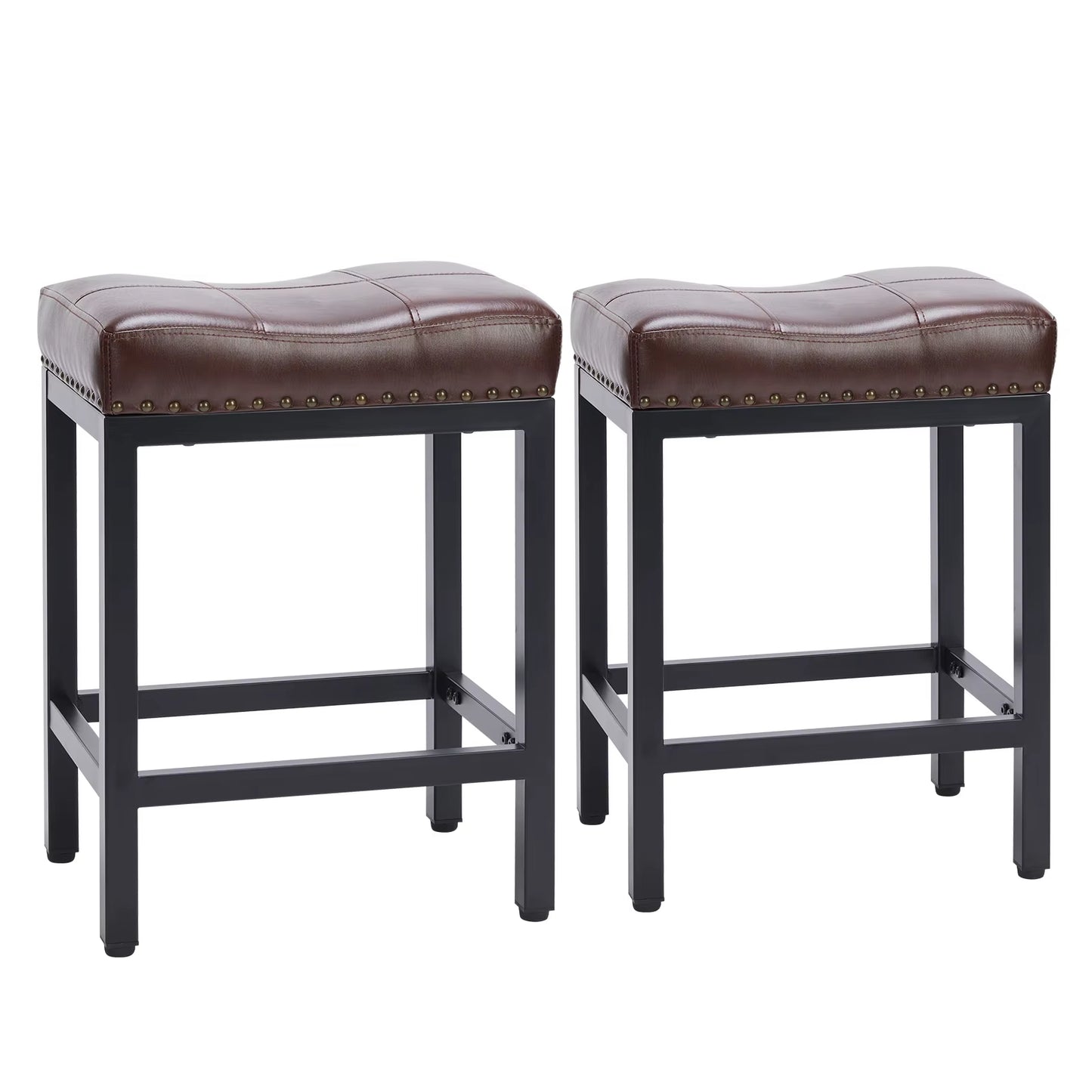 Bar Stools Saddle-Style Pu Leather Upholstered Chair Counter Height Bar Stools with Metal Base Saddle Stools for Kitchen