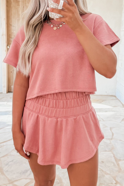 Women's Blossom Cropped Tee and Ruffle High Waist Skort Set