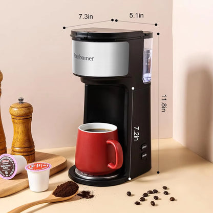 Single Serve Coffee Maker, K Cup and Ground Coffee Machine 2 in 1, 6 to 14 Oz Brew Sizes, Mini One Cup Coffee Maker