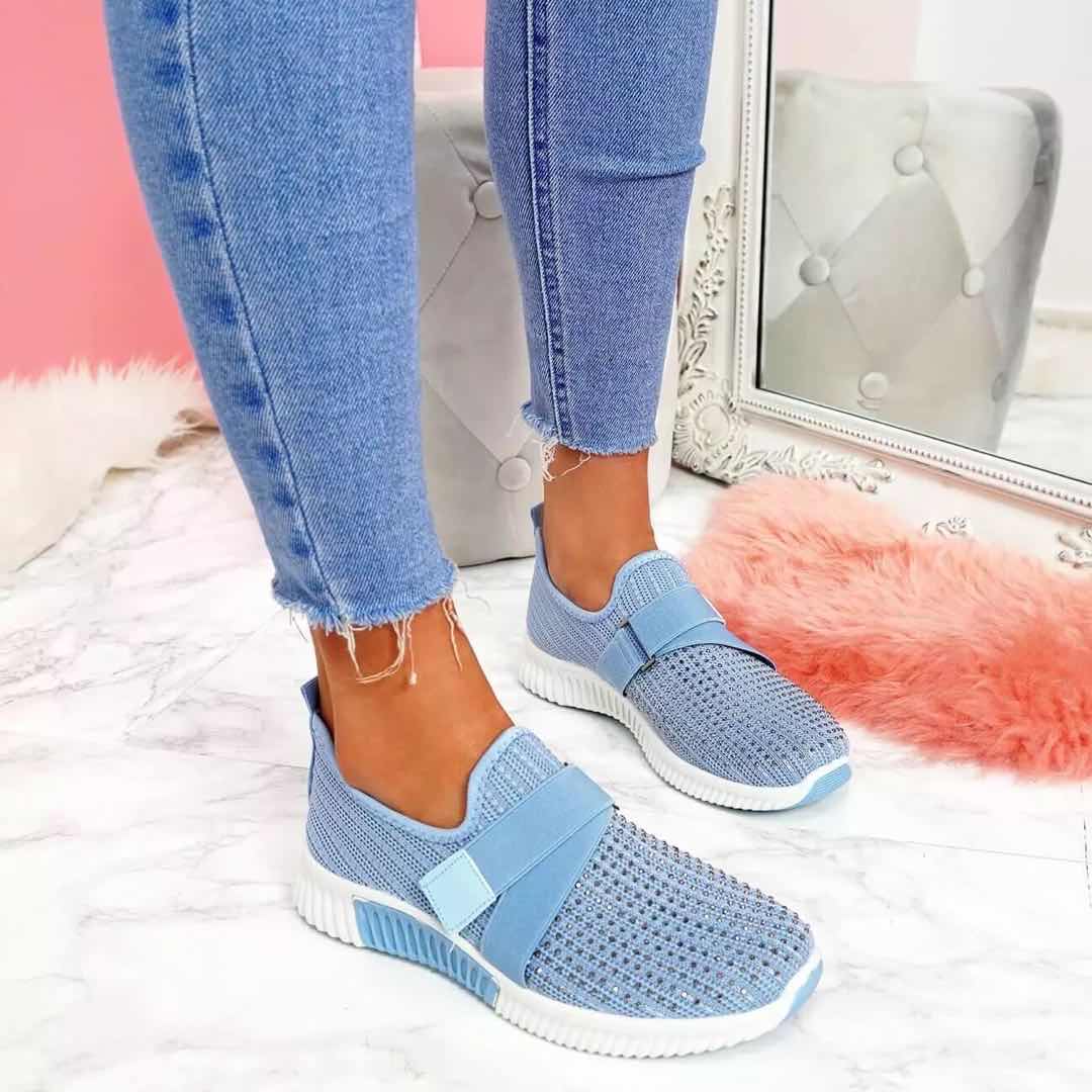 Women Sneakers New Bling Rhinestone Ladies Shoes Slip On Comfortable Sole Running Walking Shoes Female Flat Sports Shoes