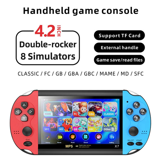 HANDHELD VIDEO GAME - X7 4.2 Inch Mini Nostalgic Game Console For Children Portable Handheld Video Music Player Game Console 10000 Built-in Games