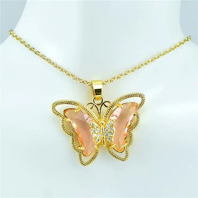 Crystal Glass Butterfly Necklace