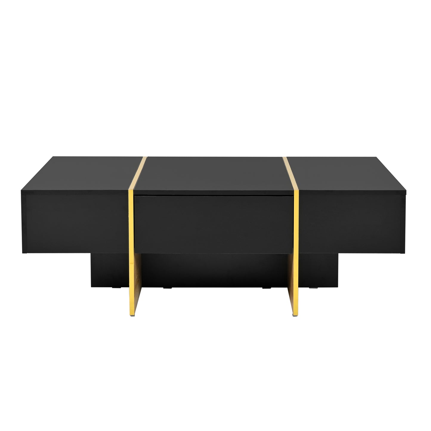 COFFEE TABLE -LIVING ROOM TABLE47.2 inch x 31.4 inch multifunctional rectangular sofa table with 2 drawers and gold wood grain leg center table, black