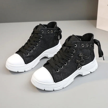 New Canvas High-top Women Shoes Breathable Denim Sneakers Women Summer Thick Bottom Heightening Sports Casual Shoes