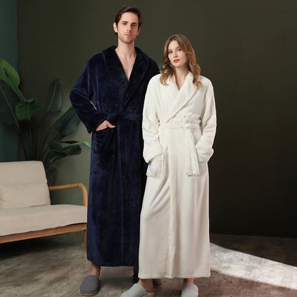 COUPLES ROBES WOMEN'S double-sided thick couple bathrobe long autumn and winter coral fleece MEN'S ankle length winter nightgown robe