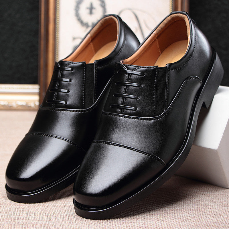 Men's Business formal men's three pointed captain standard leather shoes, security black casual shoes