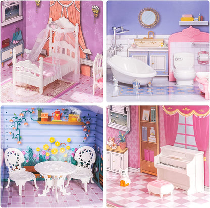 Wooden Dollhouse  Furniture Dreamhouse Girls Mansion Gift 3 Levels