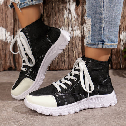 K&S Concepts Designer Styles Lace-up Boots Fashion Breathable Canvas Shoes Sports Casual Non-slip Thick-soled Short Boot For Women