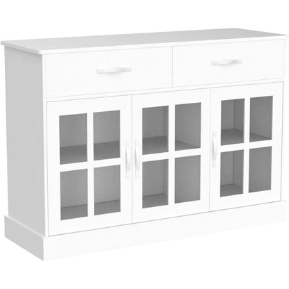 Sideboard Buffet Cabinet with Glass Doors, Buffet Sideboard Kitchen with 2 Storage Drawers & Shelves, Cabinet for Dishes