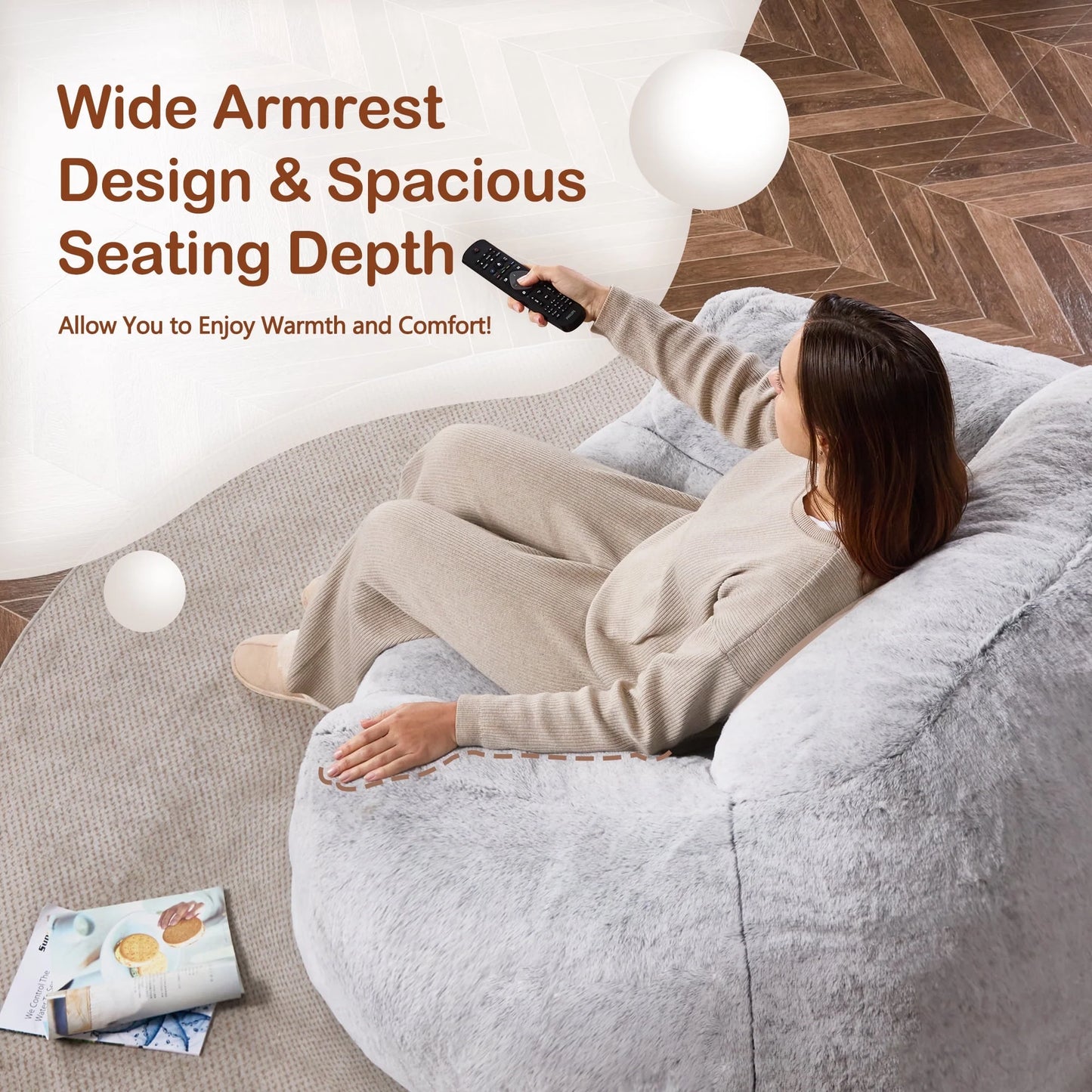 Plush Giant Bean Bag Sofa Chair with Armrests