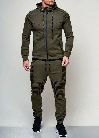 Suit Foreign trade cross-border men's leisure sports long sleeve suit pure color cardigan hoodie pants two pieces