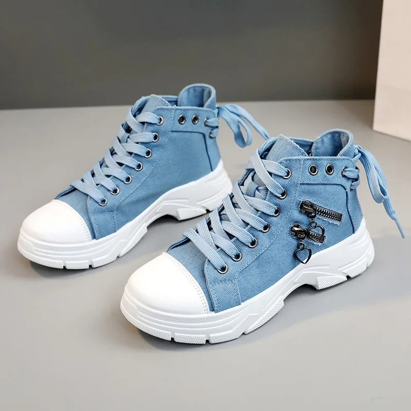 New Canvas High-top Women Shoes Breathable Denim Sneakers Women Summer Thick Bottom Heightening Sports Casual Shoes