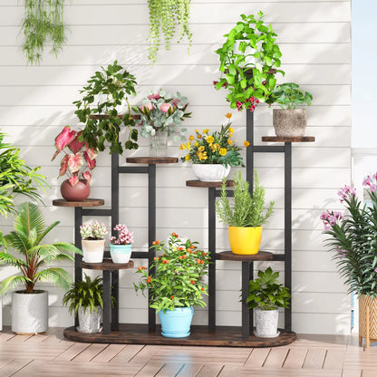 Plant Stand Multi-Tiered 11 Potted Flower Shelf for Window Garden Balcony Corner Living Room