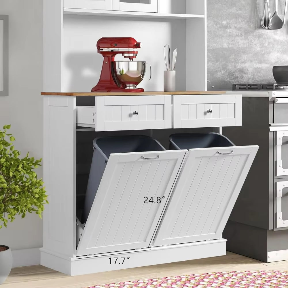 Kitchen Pantry Storage Cabinet, Microwave Cabinet with Tilt Out Trash Cabinet,Tall Pantry Cabinet Cupboard, Freestanding Kitchen