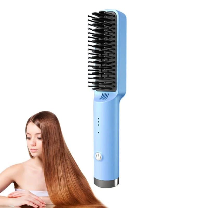 Portable Wireless Fast Heated Straightener Brush Hair