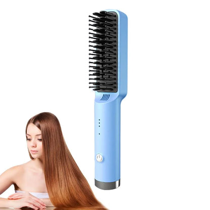 Portable Wireless Fast Heated Straightener Brush Hair