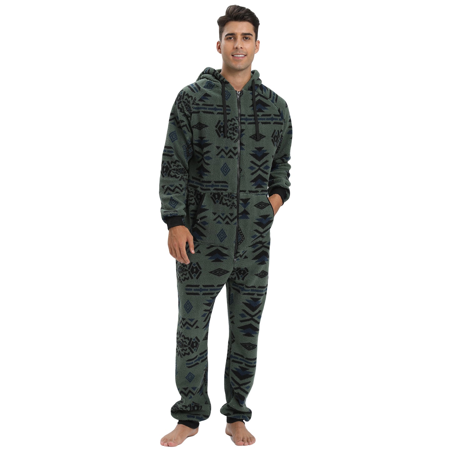 Men's hooded thick double-sided velvet camouflage jumpsuit home clothes pajamas