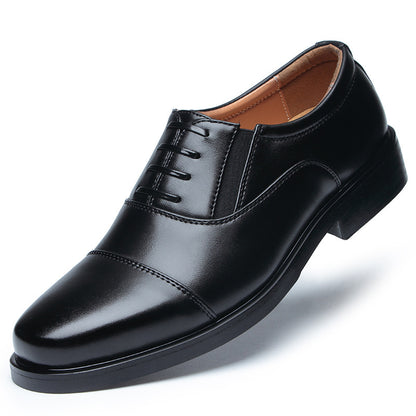 Men's Business formal men's three pointed captain standard leather shoes, security black casual shoes