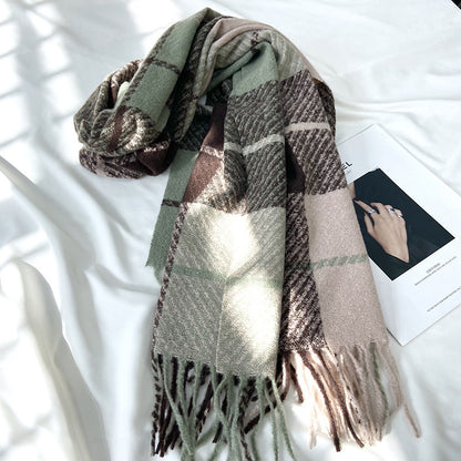 Scarf women's thick  version atmosphere warm bib Autumn winter white student imitation cashmere plaid tassel cape