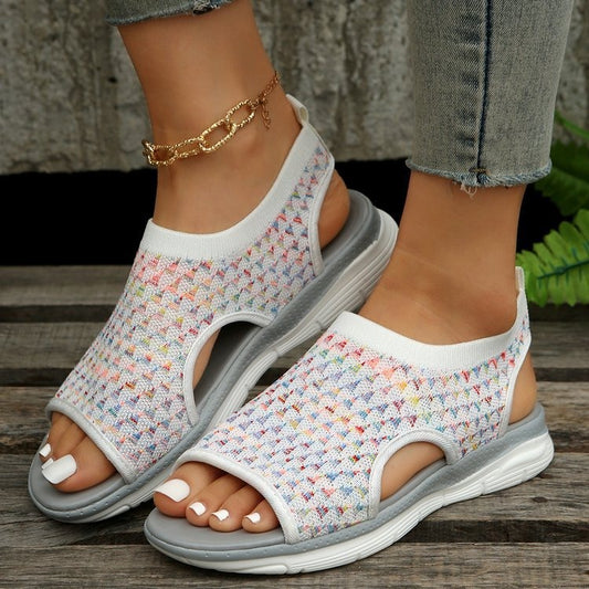 Women's Shoes In Europe and America, Breathable Flying Woven Fish Mouth Thick Sole Casual Sports Sandals In Summer