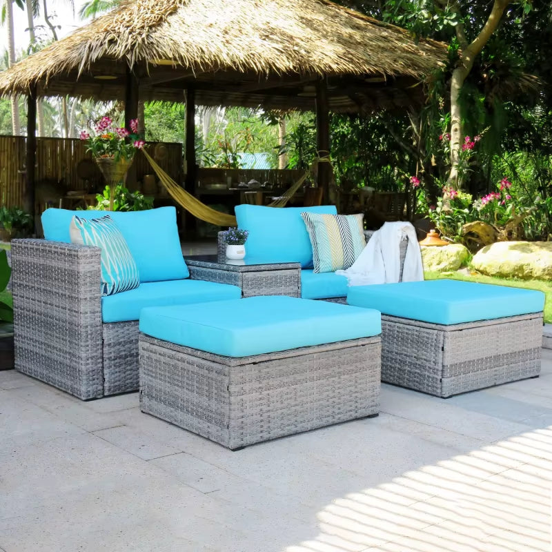 Outdoor Wicker Patio Sofa 5 Pieces Wicker Conversation Sofa Set Patio Rattan Conversation Set for Garden Patio Backyard Decor