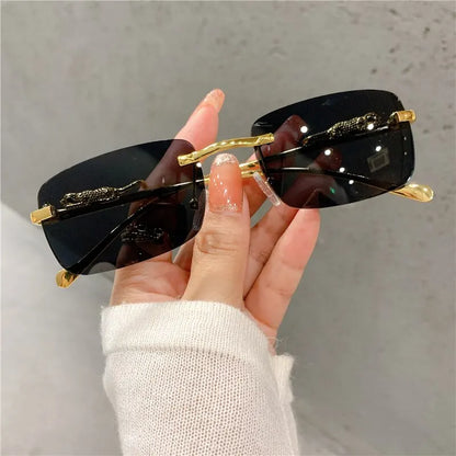 Fashionable square frameless sunglasses unisex anti glare sunglasses for men and women