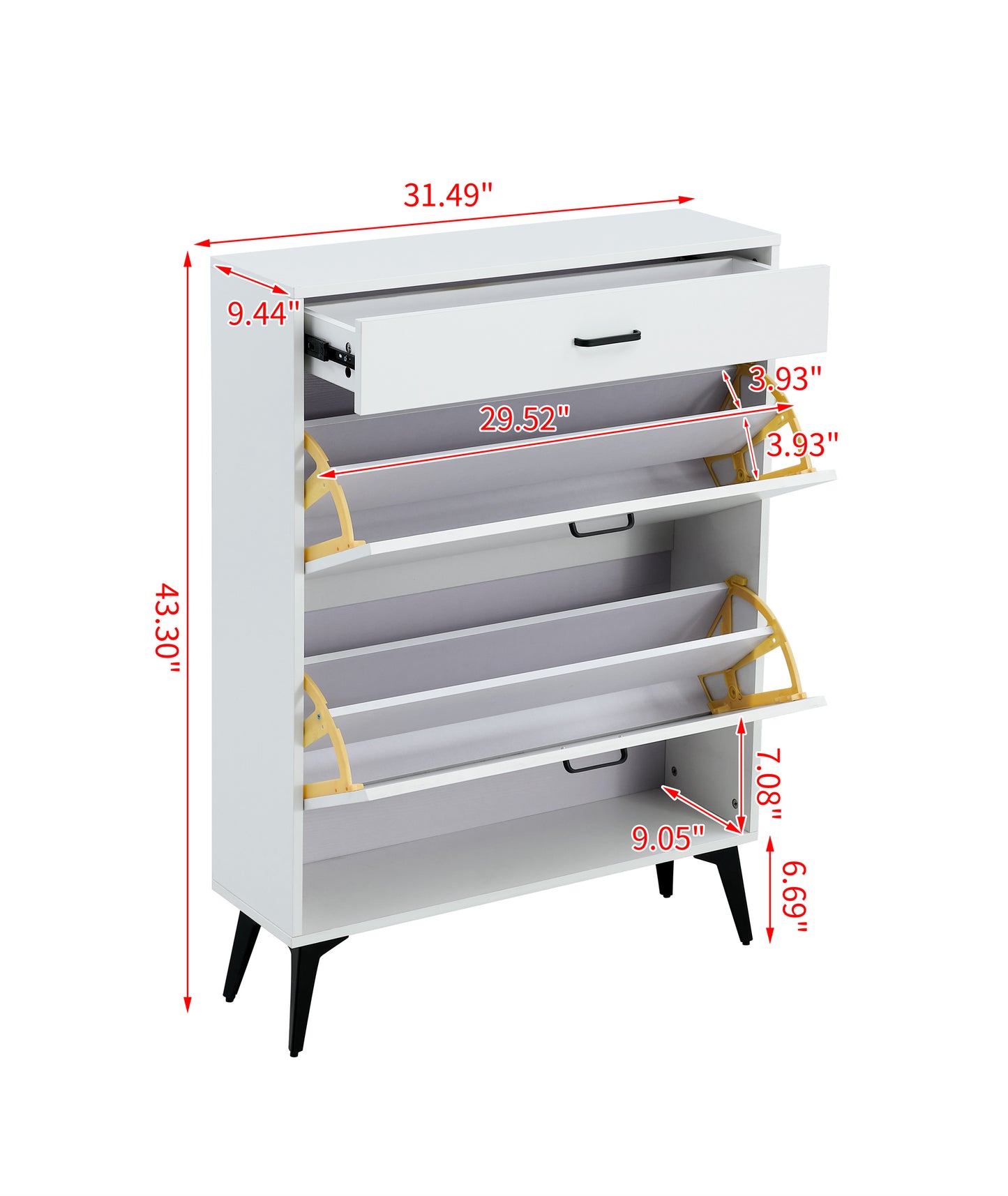 Shoe Cabinet , Shoe storage shelves, metal leg, White -SPACE MAKER SHOE CABINET