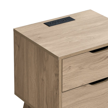 NORDICA bedside table with USB and Type-C charging station, drawer slide pre installed with natural oak wood