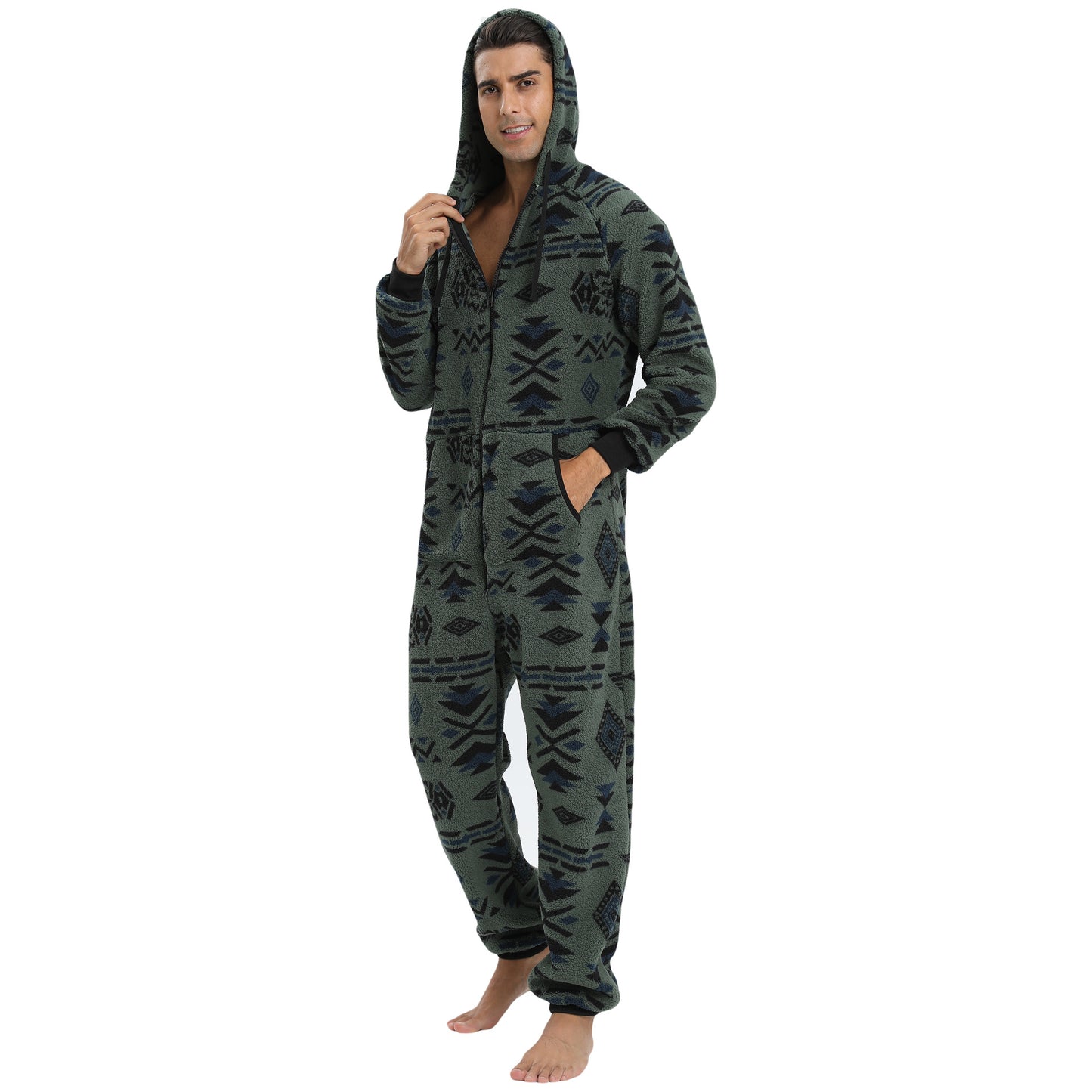 Men's hooded thick double-sided velvet camouflage jumpsuit home clothes pajamas