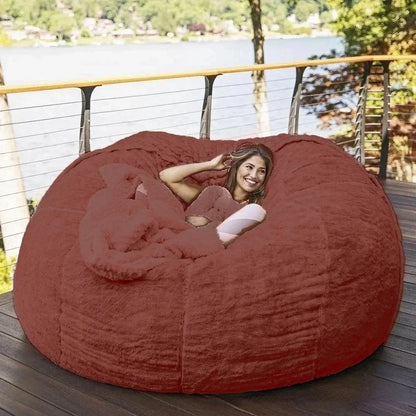 Giant Fur Bean Bag Cover Big Round Soft Fluffy Faux Fur BeanBag Lazy Sofa Bed Cover Living Room Furniture w/Fill