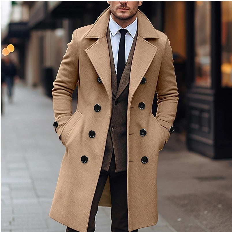 Perfect Stylish Winter Casual or Business Fall Winter Men Woolen Coat Double Breasted Long