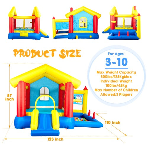 Bounce House 8-in-1 Inflatable Bounce House With Blower Basketball Stand Ocean Ball Throwing Ring Game Target And Sticky Ball Game For Kids