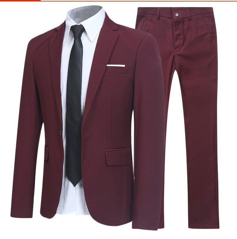 Men's Suit Business professional formal attire groom groomsman solid color two-piece set for men