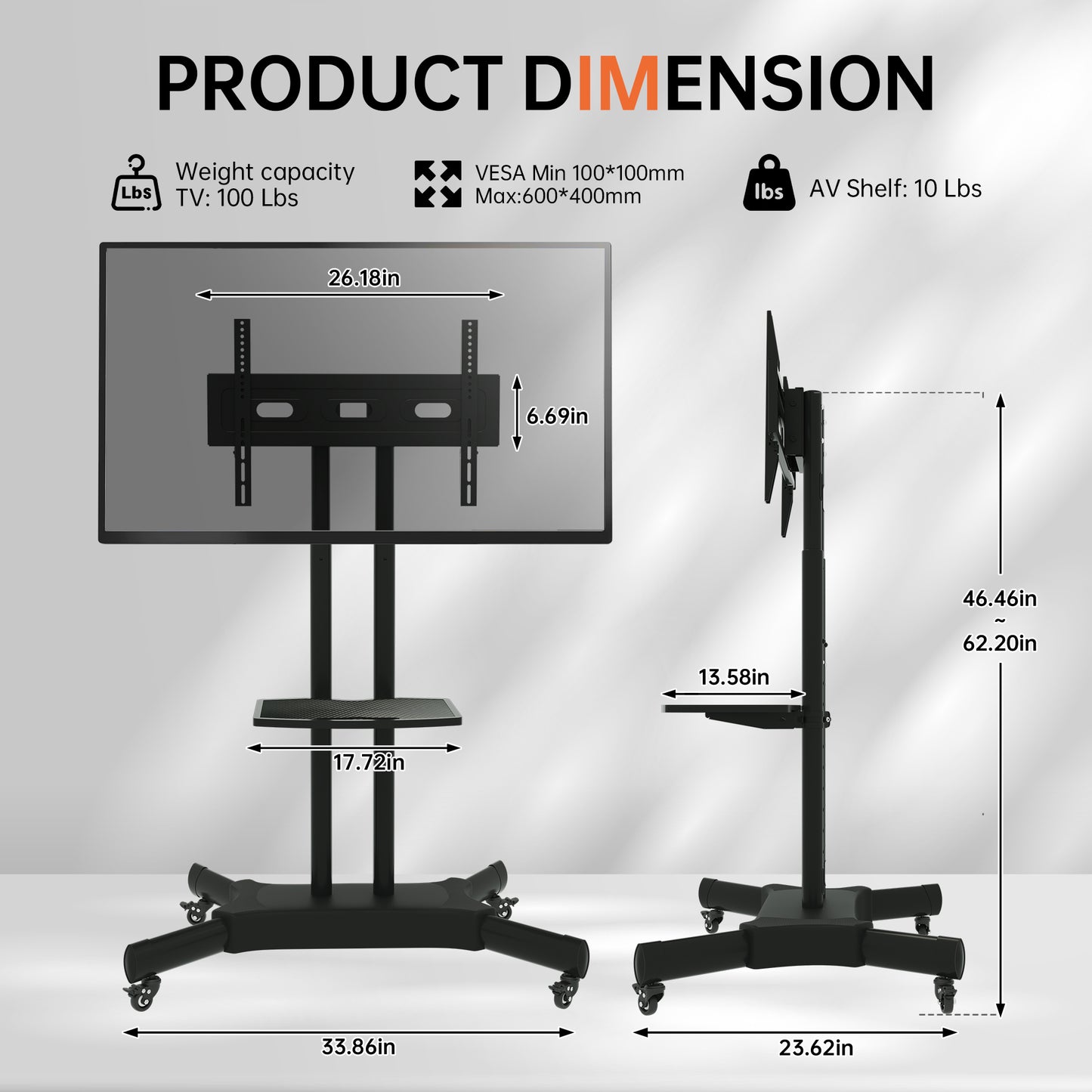 FANCO Universal Rotating TV Stand, suitable for 32-80 inch TVs, with adjustable tilt height and maximum VESA 600x400mm (black)