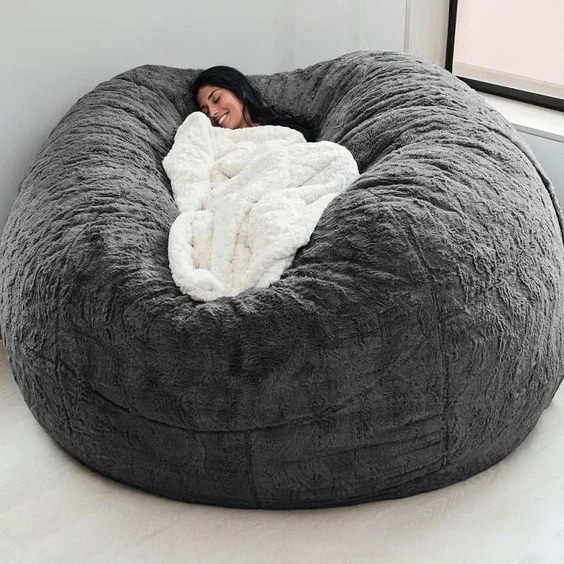 Giant Fur Bean Bag Cover Big Round Soft Fluffy Faux Fur BeanBag Lazy Sofa Bed Cover Living Room Furniture w/Fill