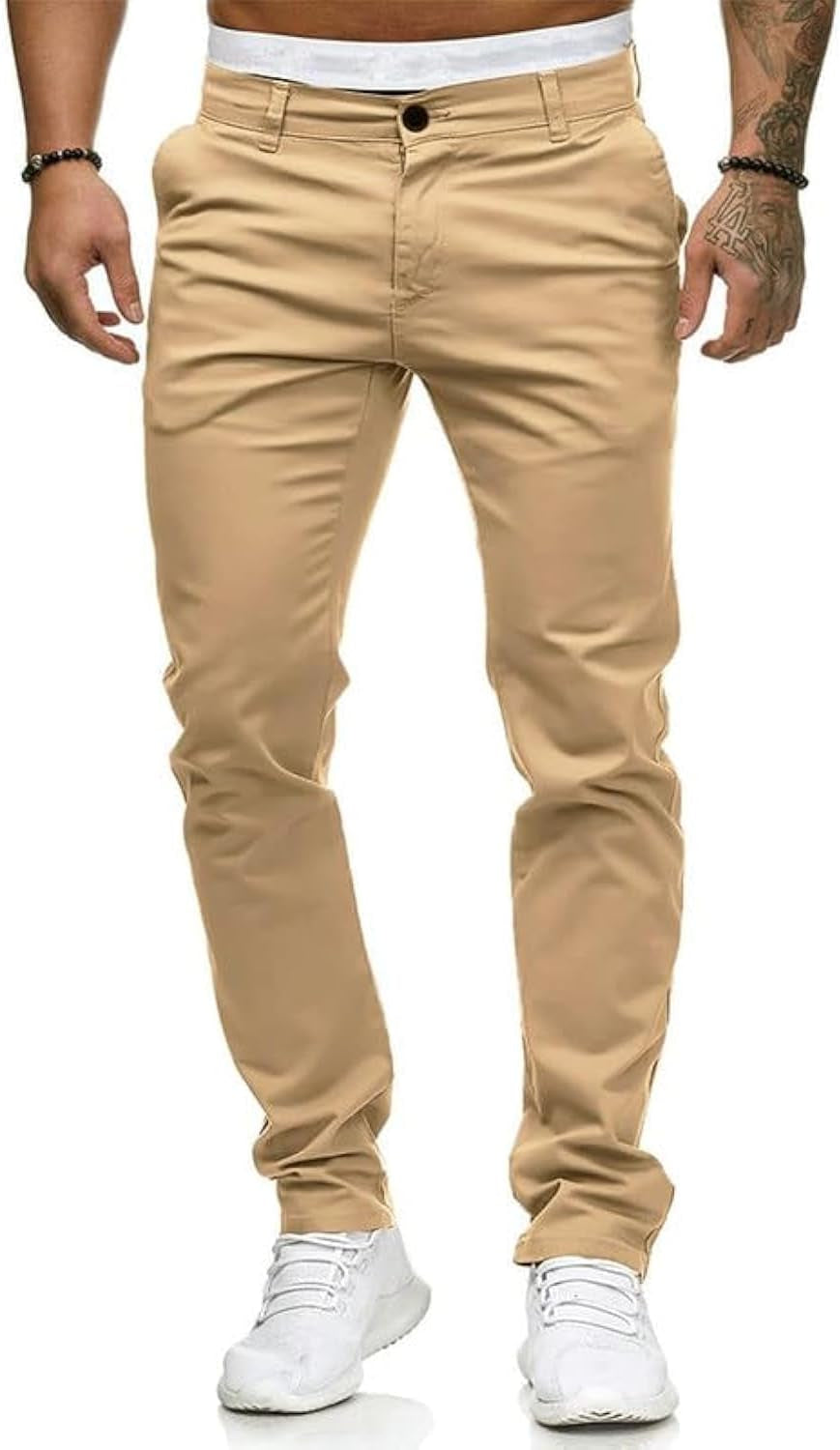 Men's Chinos Casual Dress Pants Slim Fit Skinny Stretch Flat-Front Lightweight Comfort Slacks